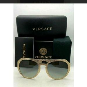 Authentic Versace Sunglasses Pale Gold Aviator Frame with Gray Fade